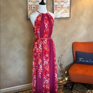 ModCloth Orange and Purple Panel Floral Halter Maxi Dress